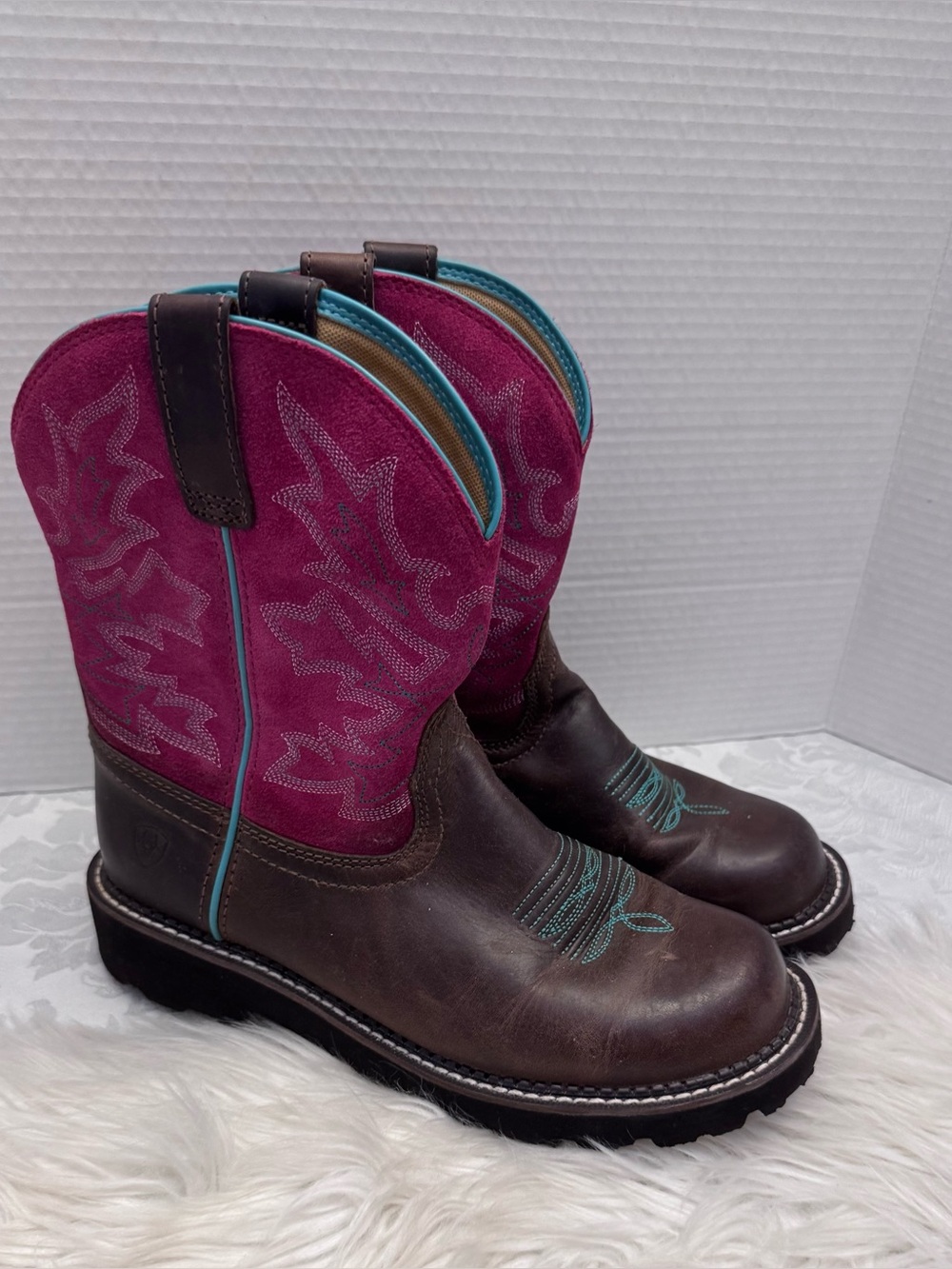 Ariat 10B Fatbaby Original ll Western Boot Brown Pink Leather Distressed Cowgirl